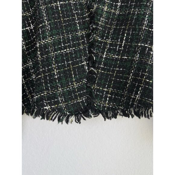 ZARA WOMAN Tweed Fringed Mock Neck Front Cropped Jacket Plaid Black Green Size M - Picture 7 of 11